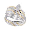 Image 1 : His Hers Round Diamond Marquise Matching Wedding Set 1/3 Cttw 10kt White Gold - REF-36M9H