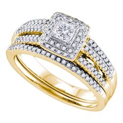 Princess Diamond Bridal Wedding Ring Band Set 1/2 Cttw 14kt Yellow Gold - REF-66H5R