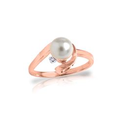 Genuine 1.01 ctw Pearl & Diamond Ring 14KT Rose Gold - REF-38P2H