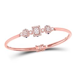 Womens Round Diamond Triple Cluster Bangle Bracelet 7/8 Cttw 14kt Rose Gold - REF-109R5X