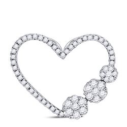 Womens Round Diamond Fashion Heart Pendant 3/8 Cttw 10kt White Gold - REF-24X9A