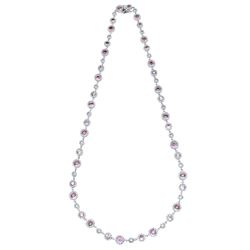 11.74 CTW Pink Sapphire & Diamond Necklace 14K White Gold - REF-336W8H