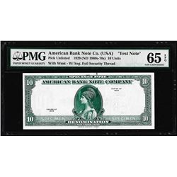 1929 10 Unit American Bank Note Co. "Test Note" PMG Gem Uncirculated 65EPQ