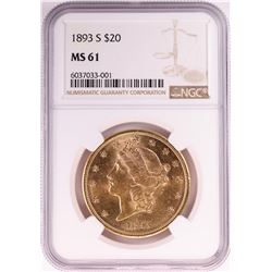 1893-S $20 Liberty Head Double Eagle Gold Coin NGC MS61