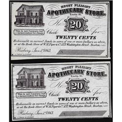 Lot of (2) 1863 Twenty Cents Apothecary Store Mount Pleasant Scrip Notes