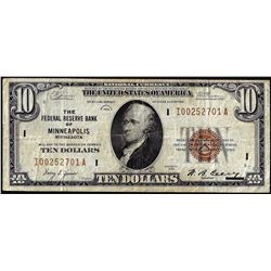 1929 $10 Federal Reserve Bank Note Minneapolis