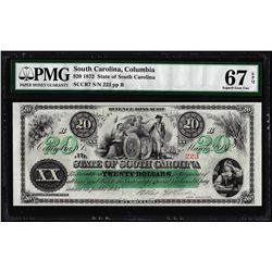 1872 $20 State of South Carolina Revenue Bond Obsolete Note PMG Superb Gem Unc. 67EPQ