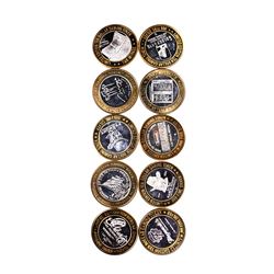 Mixed Lot of (10) .999 Silver Casino $10 Limited Edition Gaming Tokens