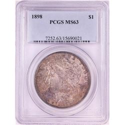 1898 $1 Morgan Silver Dollar Coin PCGS MS63
