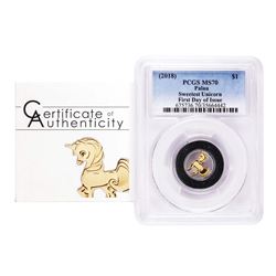 2017 $1 Palau Sweetest Unicorn Gold Coin PCGS MS70 First Strike w/ COA