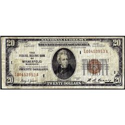 1929 $20 Federal Reserve Bank Note Minneapolis