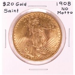 1908 No Motto $20 Saint Gaudens Double Eagle Gold Coin
