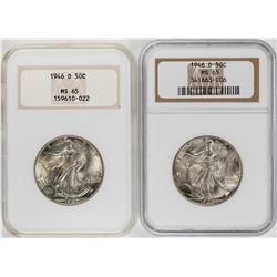 Lot of (2) 1946-D Walking Liberty Half Dollar Coins NGC MS65