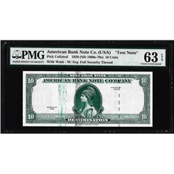1929 10 Unit American Bank Note Co. "Test Note" PMG Choice Uncirculated 63EPQ