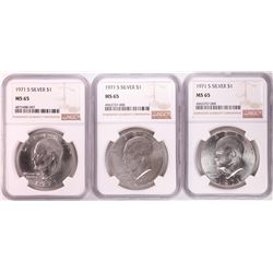 Lot of (3) 1971-S Eisenhower Silver Dollar Coins NGC MS65