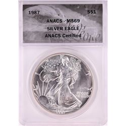 1987 $1 American Silver Eagle Coin ANACS MS69