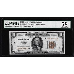 1929 $100 Federal Reserve Bank Note Chicago Fr.1890-G PMG Choice About Uncirculated 58