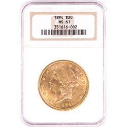 1894 $20 Liberty Head Double Eagle Gold Coin NGC MS61