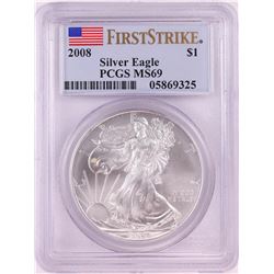 2008 $1 American Silver Eagle Coin PCGS MS69 First Strike