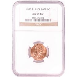 1970-S Large Date Lincoln Wheat Cent Coin NGC MS64RD