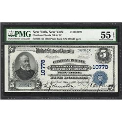 1902PB $5 Chatham Phenix New York, NY CH# 10778 National Note PMG About Unc. 55EPQ