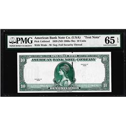 1929 10 Unit American Bank Note Co. "Test Note" PMG Gem Uncirculated 65EPQ