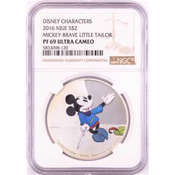 2016 Niue $2 Proof Disney Mickey-Brave Little Tailor Silver Coin NGC PF69 Ultra Cameo