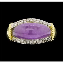 14KT Yellow Gold Ladies 0.10 ctw Diamond and Lavender Jade Ring