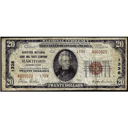 1929 $20 NB & Trust Hartford, CT CH# 1338 National Currency Note