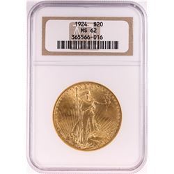 1924 $20 St. Gaudens Double Eagle Gold Coin NGC MS62