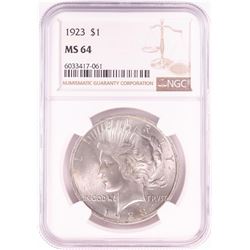 1923 $1 Peace Silver Dollar Coin NGC MS64