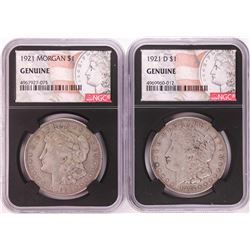 Lot of 1921 & 1921-D $1 Morgan Silver Dollar Coins NGC Genuine