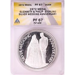 1972 Elizabeth & Prince Philip Sterling Silver Wedding Anniversary Medal ANACS PF67DCAM