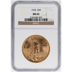 1924 $20 St. Gaudens Double Eagle Gold Coin NGC MS65