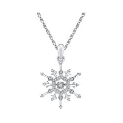 Womens Round Diamond Snowflake Winter Cluster Pendant 1/6 Cttw 10kt White Gold - REF-16N9F