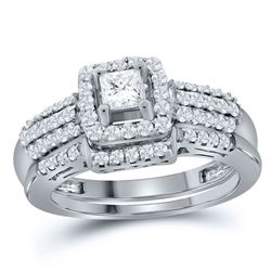 Princess Diamond Bridal Wedding Ring Band Set 7/8 Cttw 14kt White Gold - REF-89X5A