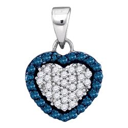 Womens Round Blue Color Enhanced Diamond Heart Pendant 1/3 Cttw 10kt White Gold - REF-10A5M