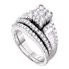 Image 1 : Round Diamond Bridal Wedding Ring Band Set 1-1/2 Cttw 14kt White Gold - REF-101M5H