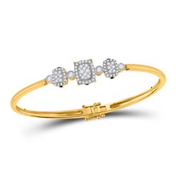 Womens Round Diamond Triple Cluster Bangle Bracelet 7/8 Cttw 14kt Yellow Gold - REF-109H5R