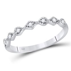 Womens Round Diamond Stackable Band Ring 1/10 Cttw 10kt White Gold - REF-10A5M