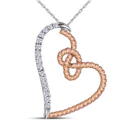 Womens Round Diamond Rope Heart Pendant 1/10 Cttw 10kt Two-tone Gold - REF-8X9A