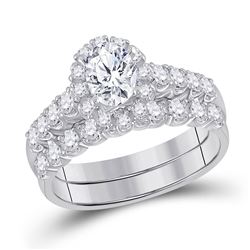 Oval Diamond Bridal Wedding Ring Band Set 2 Cttw 14kt White Gold - REF-307N5F