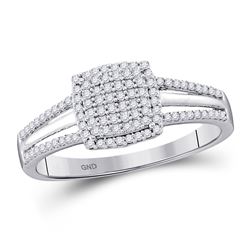 Round Diamond Square Cluster Bridal Wedding Engagement Ring 1/4 Cttw 10kt White Gold - REF-16K9Y