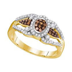 Womens Round Brown Diamond Cluster Ring 1/3 Cttw 10kt Yellow Gold - REF-21K5Y