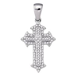 Womens Round Diamond Cross Crucifix Pendant 1/5 Cttw 10kt White Gold - REF-13Y9N