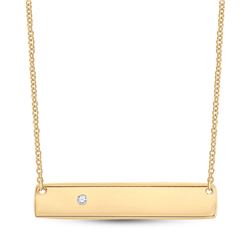 Womens Round Diamond Rectangle Bar Necklace .02 Cttw 10kt Yellow Gold - REF-19F5W