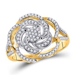 Womens Round Diamond Pinwheel Cluster Fashion Ring 1/3 Cttw 10kt Yellow Gold - REF-32K5Y