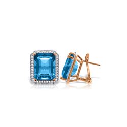 Genuine 15.6 ctw Blue Topaz & Diamond Earrings 14KT Rose Gold - REF-136F3Z