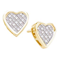 Womens Princess Diamond Cluster Heart Stud Earrings 1/2 Cttw 14kt Yellow Gold - REF-38K9Y