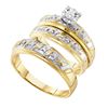Image 1 : His Hers Round Diamond Solitaire Matching Wedding Set 1/20 Cttw 14kt Yellow Gold - REF-35N5F